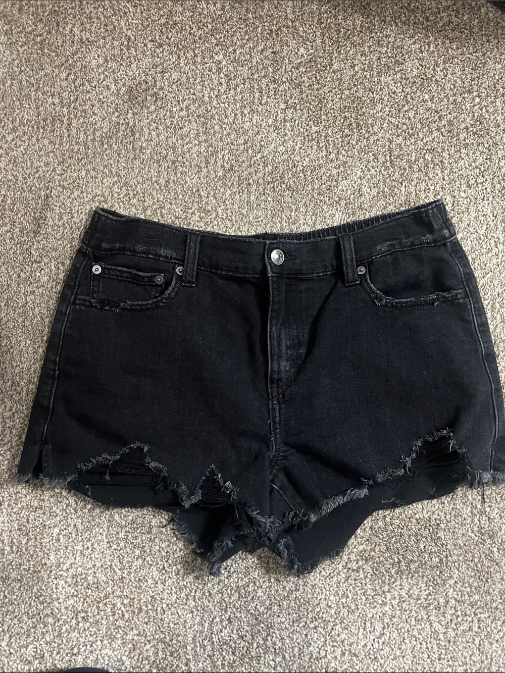 aerie Black Distressed High-Rise Denim Shorts